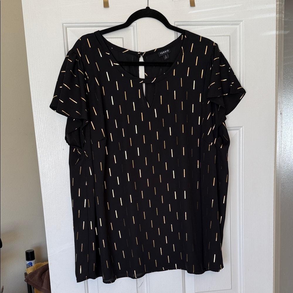Torrid Black Blouse with Gold Accents